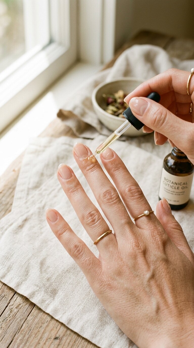 Hands applying oil