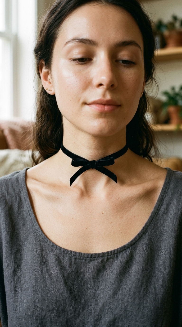 10. Delicate Bow Choker Necklace