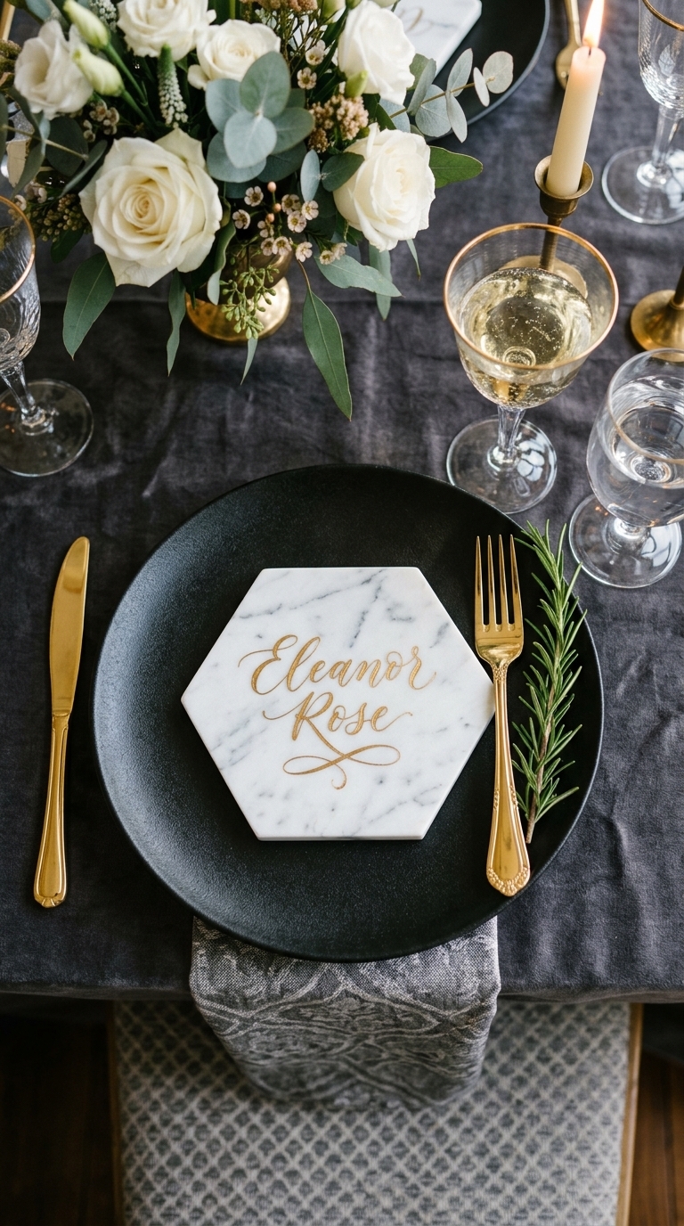 2. Hand-Lettered Marble Tiles for Modern Luxury