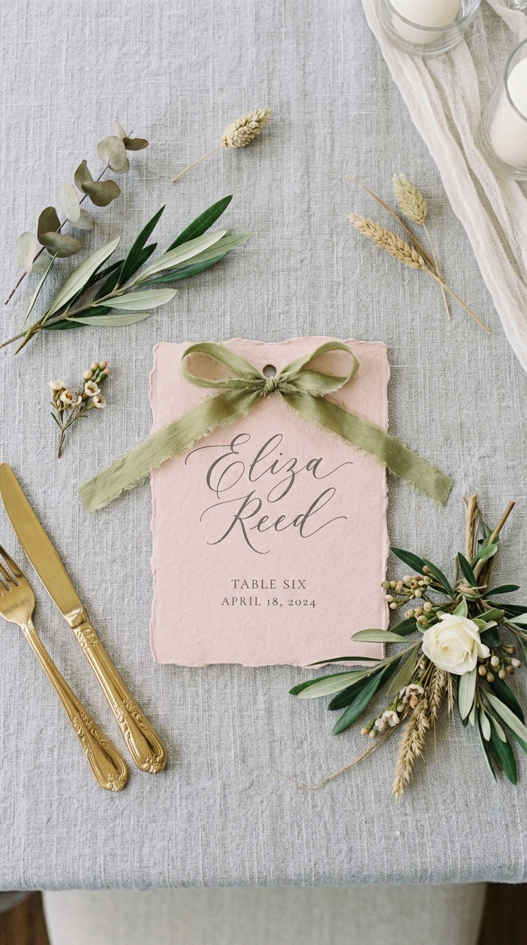 3. Organic Deckled-Edge Paper with Silk Ribbons