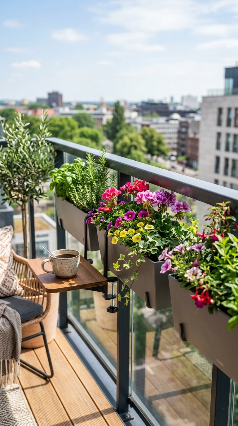 6. Utilize Railing Planters & Shelves