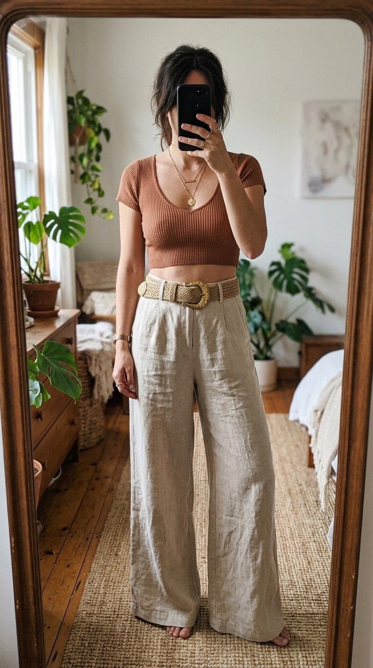 6. Wide-Leg Trousers & Chic Crop Top