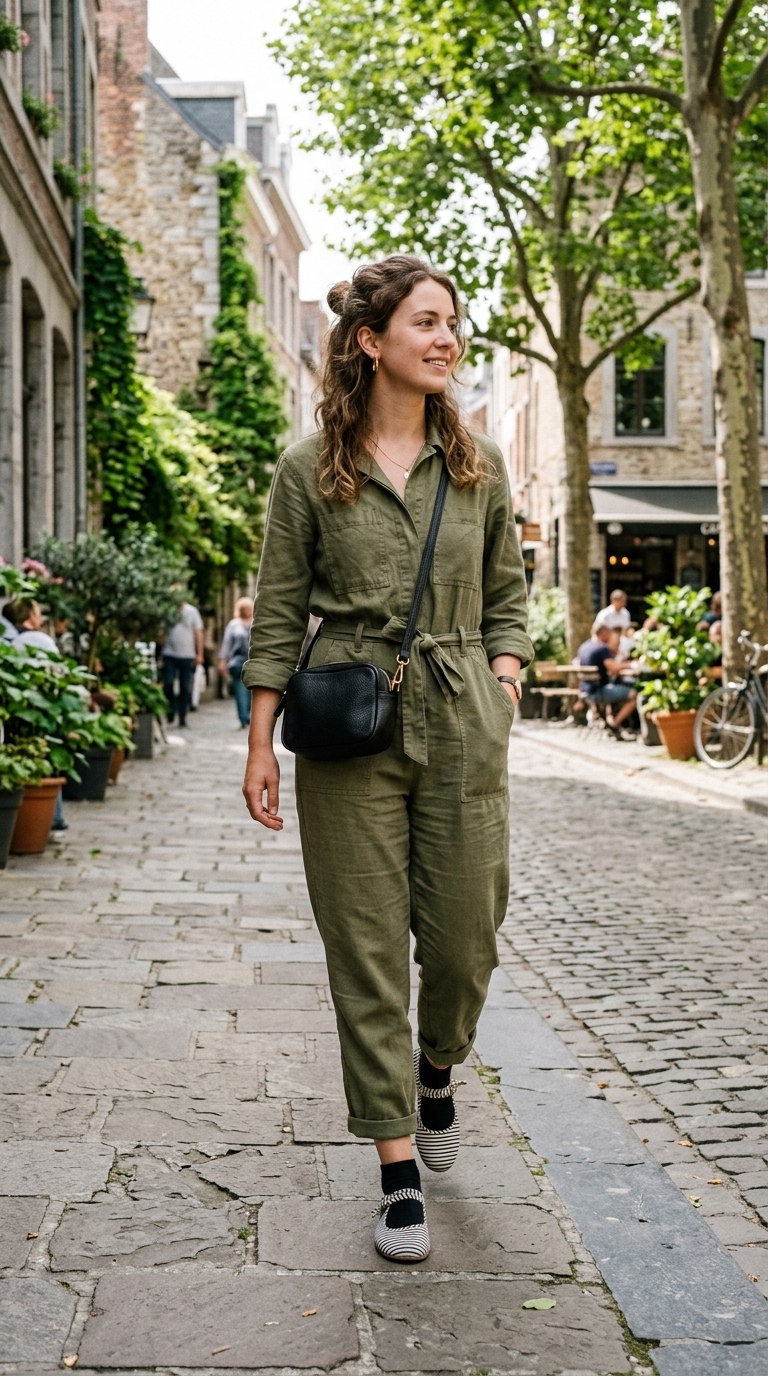 7. Go Bold with Striped Mary Janes and a Utility Jumpsuit