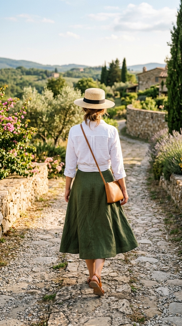 7. The Flowy Linen Skirt & Button-Down