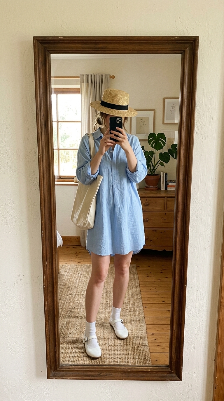 8. Effortless Styling with Mary Janes and a Shirt Dress