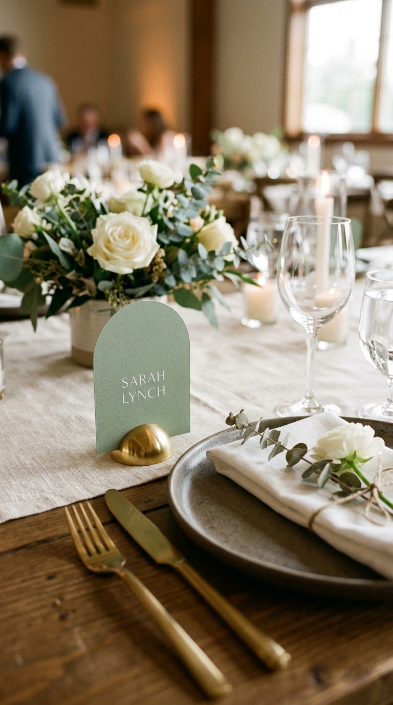 9. Minimalist Brass Card Holders with Arch Cards