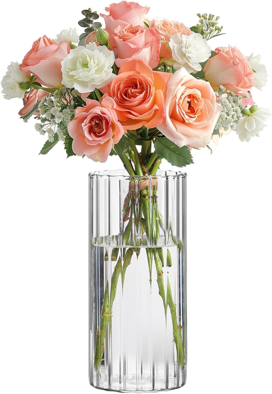 ComSaf 8 Inch Ribbed Glass Cylinder Vase