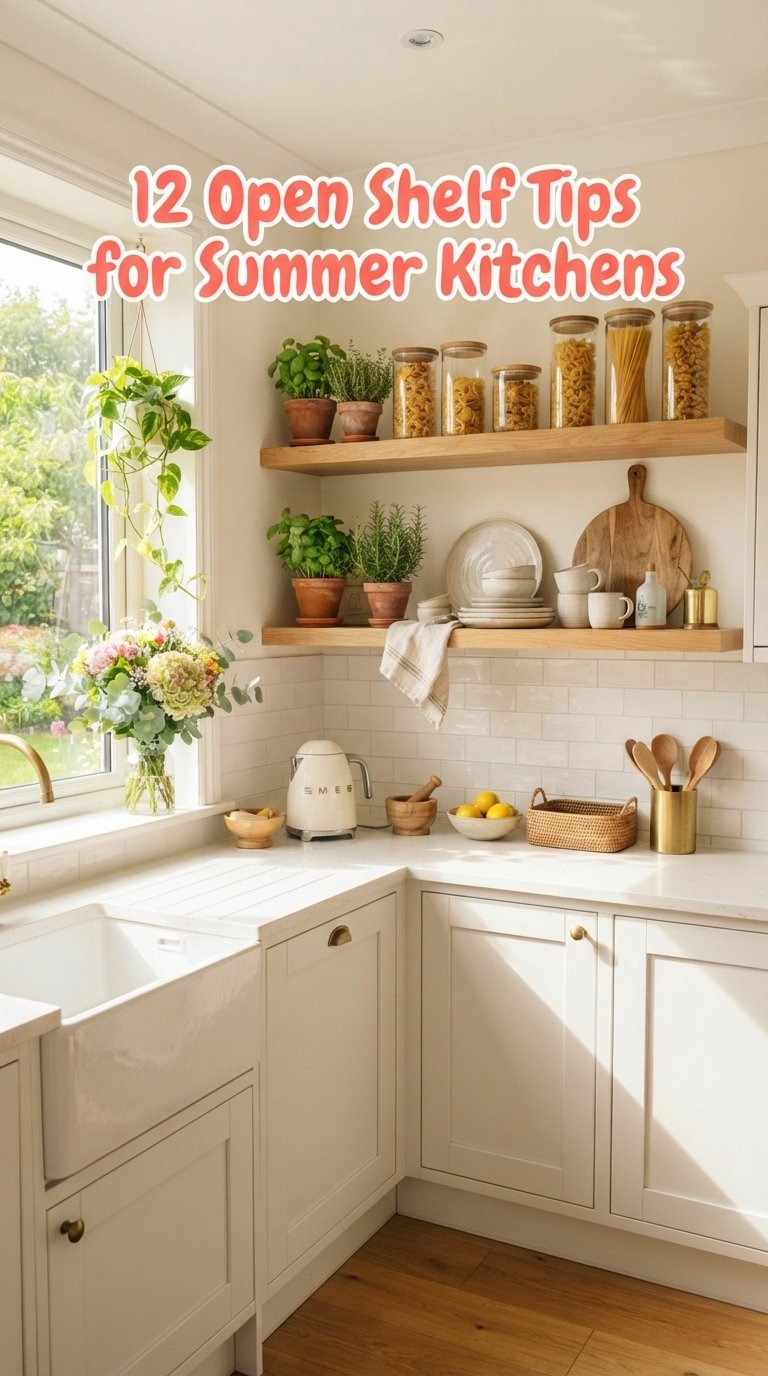 12 Open Shelf Tips for Summer Kitchens