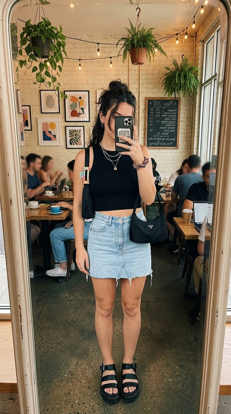 12. Denim Skirt & Crop Top