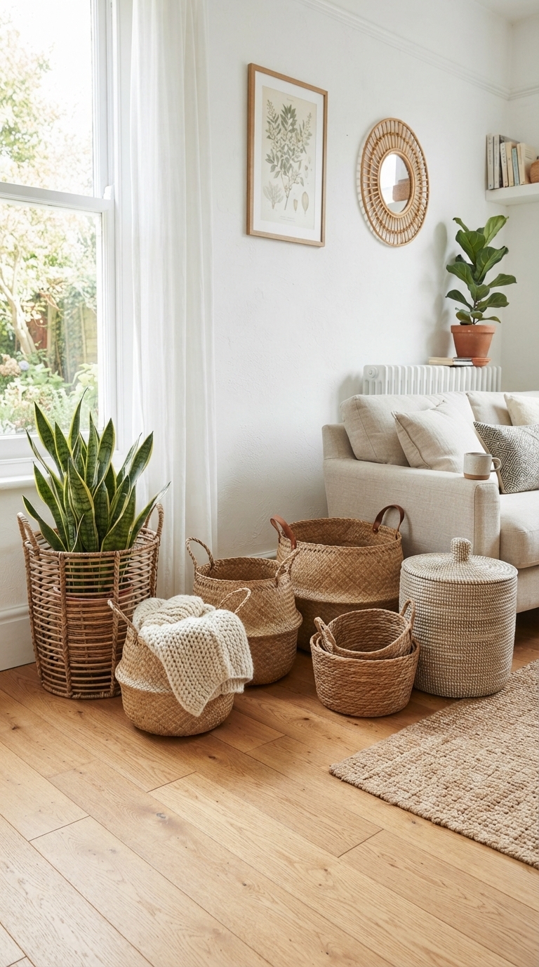 2. Add Storage & Style with Woven Baskets