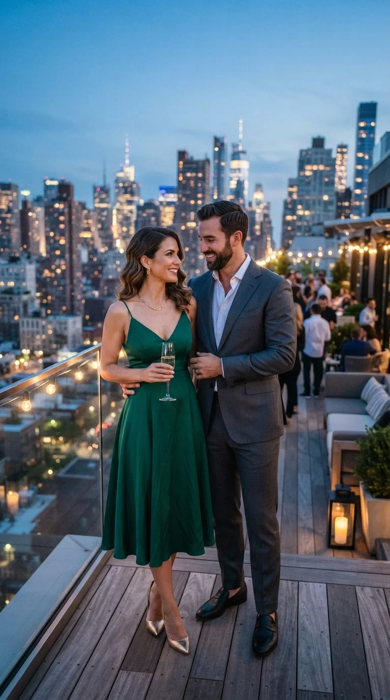 2. Sophisticated Suit & Cocktail Dress Duo