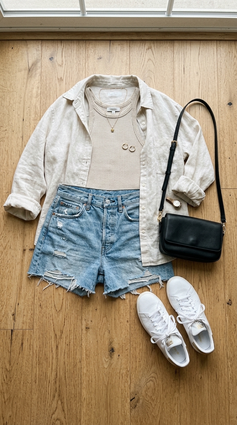 3. Classic Denim Shorts & Elevated Tee