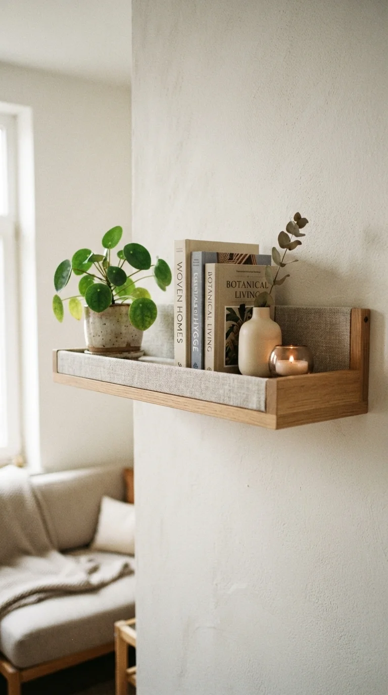 3. Floating Shelves with Fabric Liners
