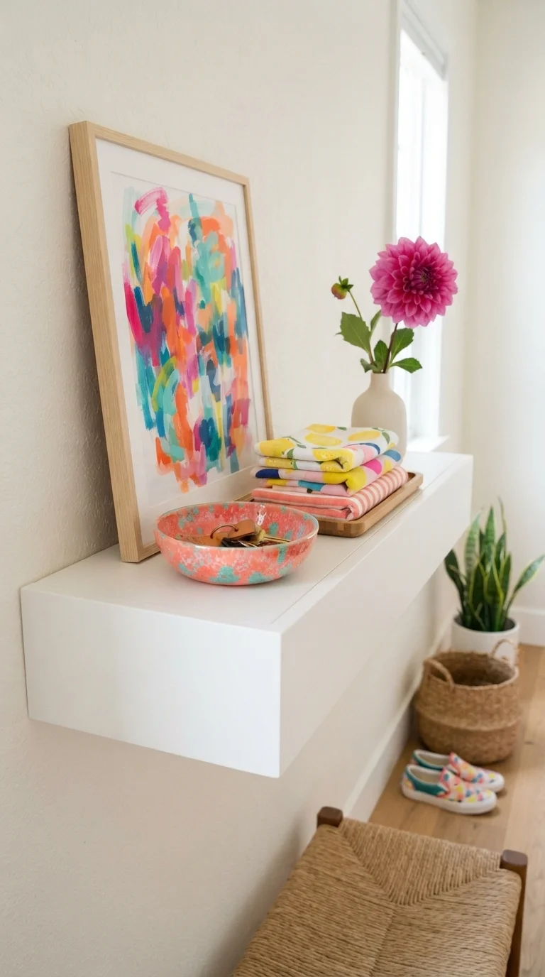 4. Pop of Color Welcome Shelf