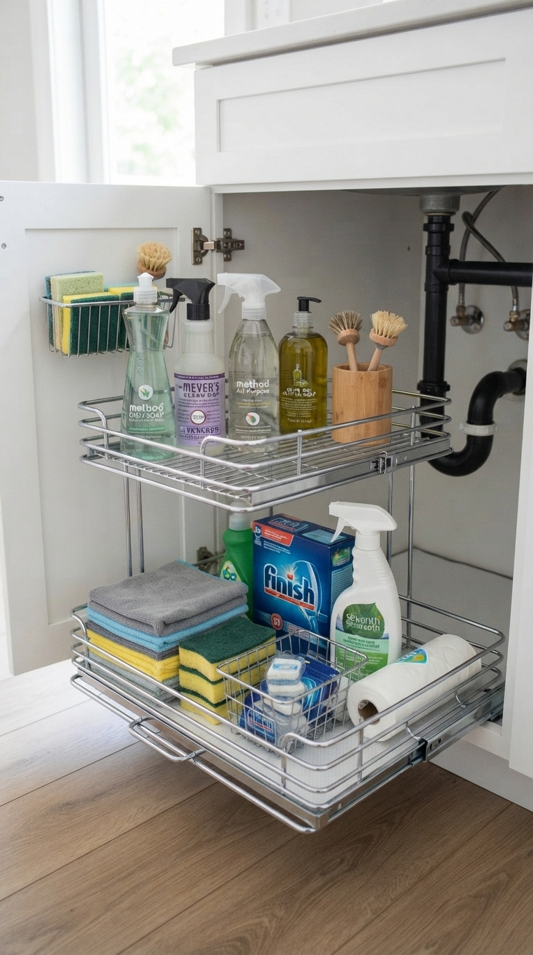 4. Roll-Out Organizers for Under-Sink Bliss