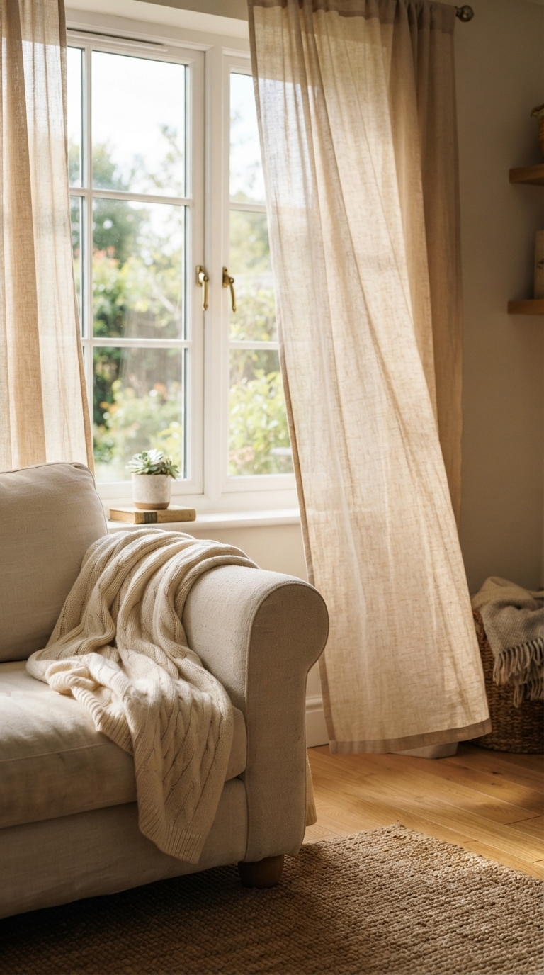 5. Choose Light & Airy Fabrics for Curtains & Throws