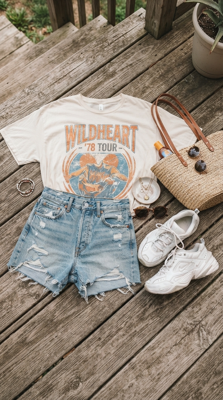 5. Denim Shorts + Graphic Tee Combo