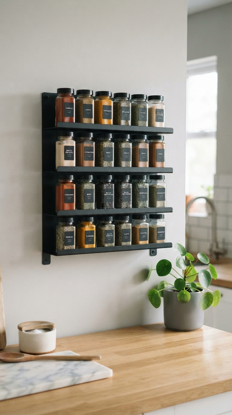 5. Wall-Mounted Spice Racks for Countertop Clarity