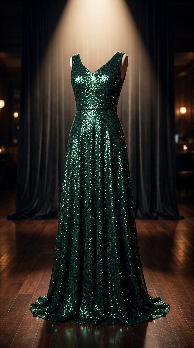 9. Glamorous Sparkle: Dark Green Sequin Gown