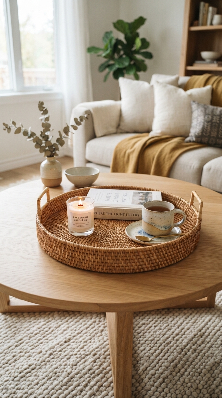 9. Style Tabletops with Woven Trays